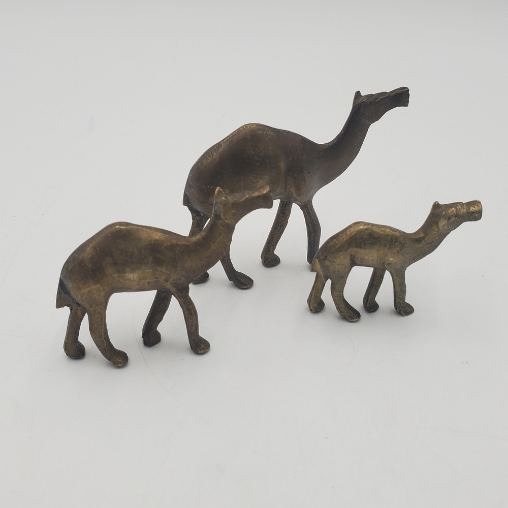 Vintage Brass Camel Caravan Decorative Figurines 3 Piece Lot Miniatures